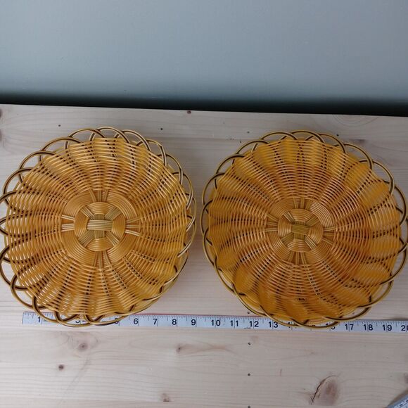 Unbranded Other - Round Plastic Woven Yellow Basket Boho Wall Decoration Fruit Vintage Kitchen